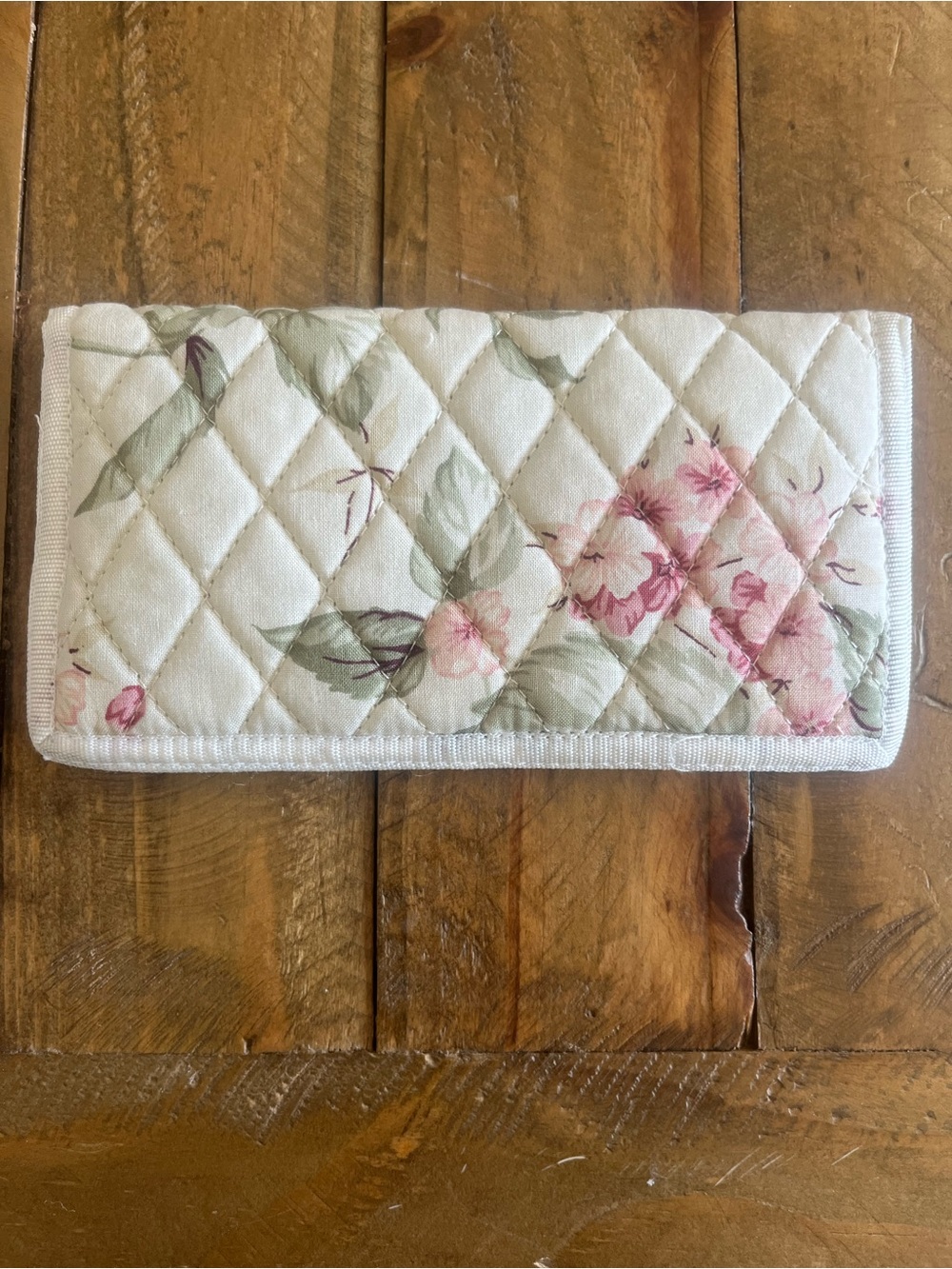 Cottagecore Quilted Floral Checkbook Cover in Cream and Pink